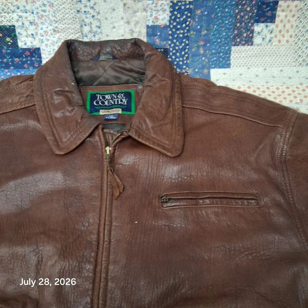 Vintage Town Country Gordon Ferguson Mens XL Brown Leather Bomber Jacket Quilted